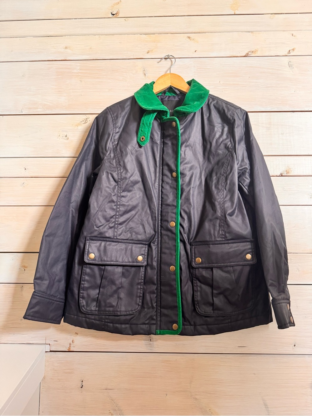 Talbot’s Women Navy Waxed Jacket with Green Trim